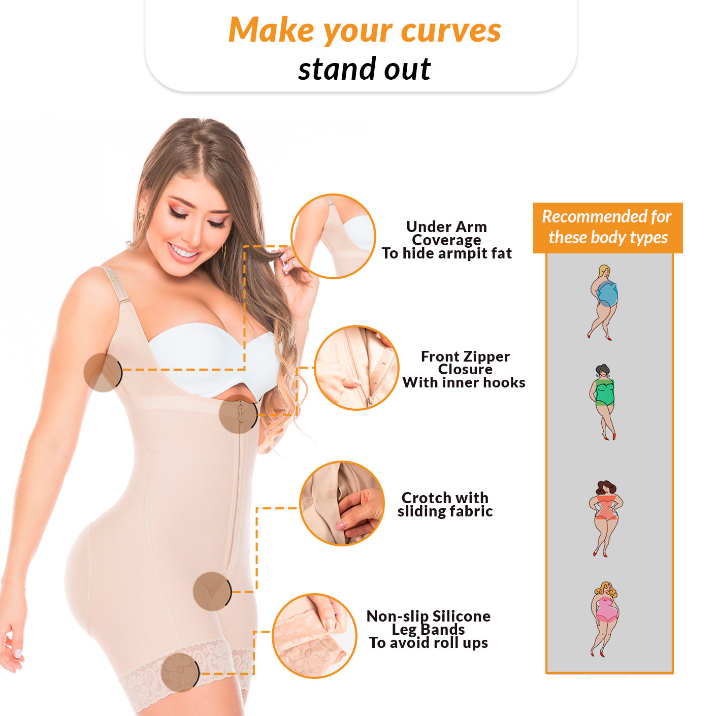 Fajas Salome 0216 - Women's Open Bust Tummy Control Butt Lifter Shapewear