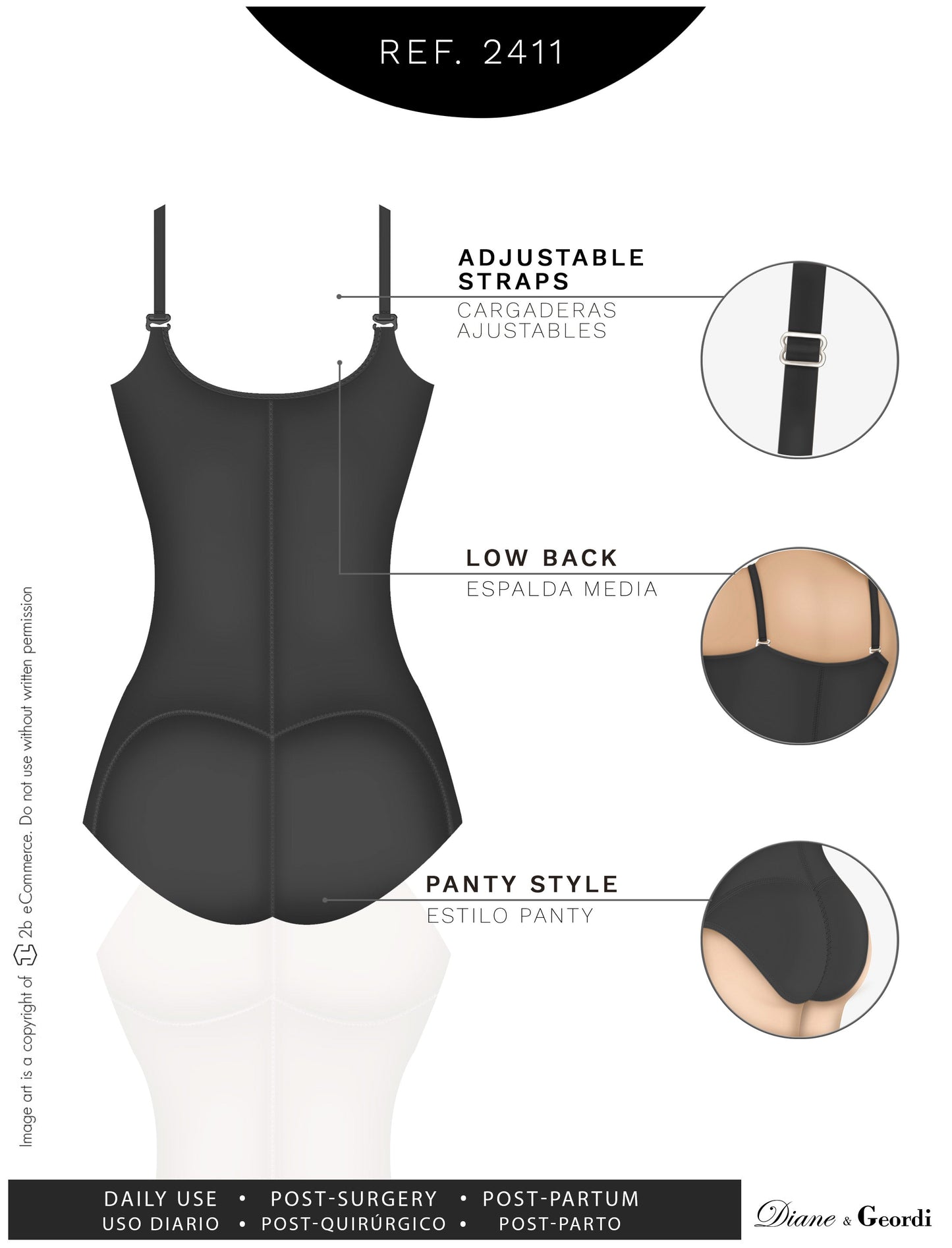 Diane & Geordi 2411 - Women's Tummy Control Butt Lifting Bodysuit - Postpartum Colombian Girdle
