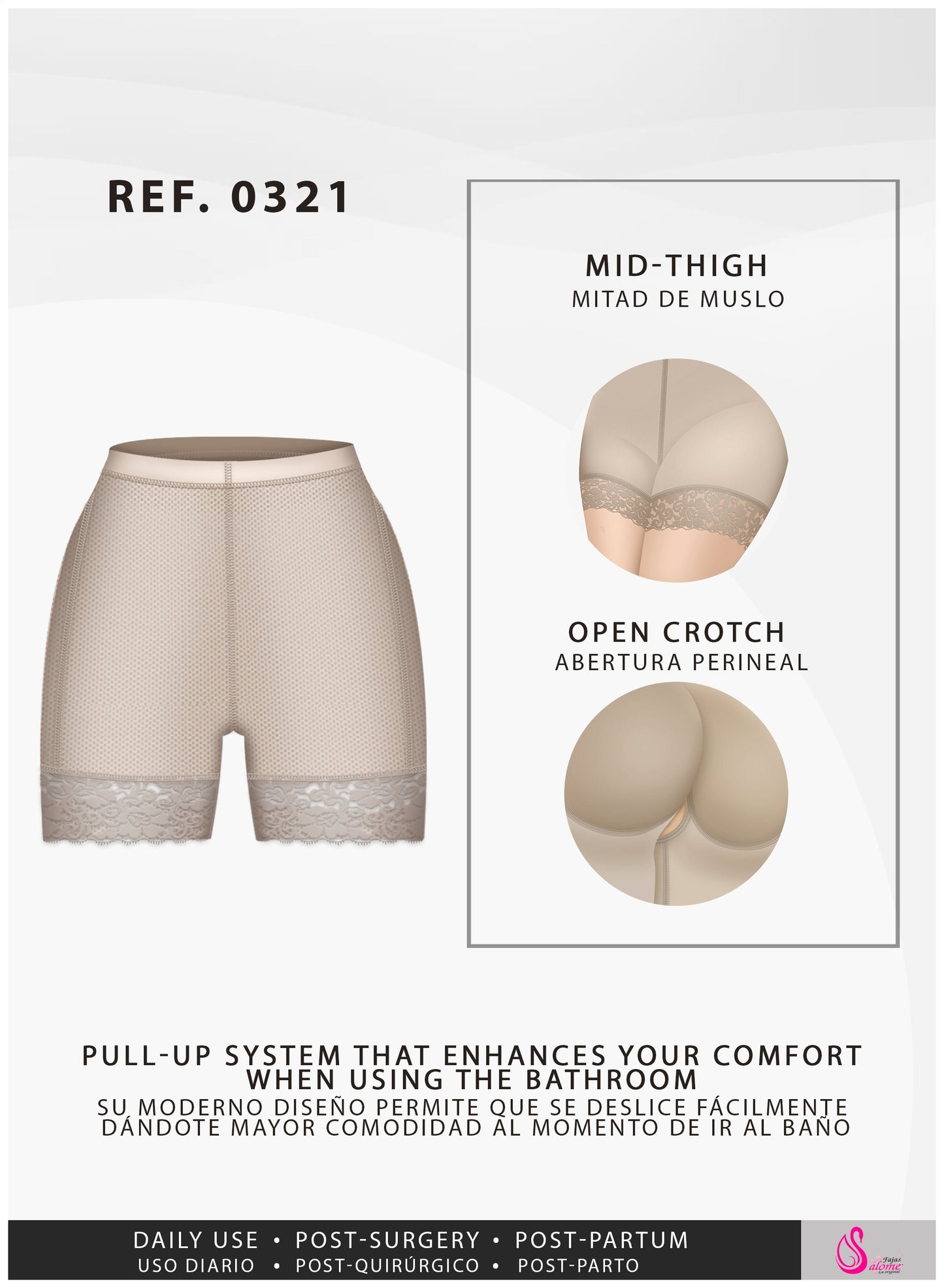 Fajas Salome 0321 - Women's High Waist Compression Slimmer Butt Lifting Shapewear Shorts