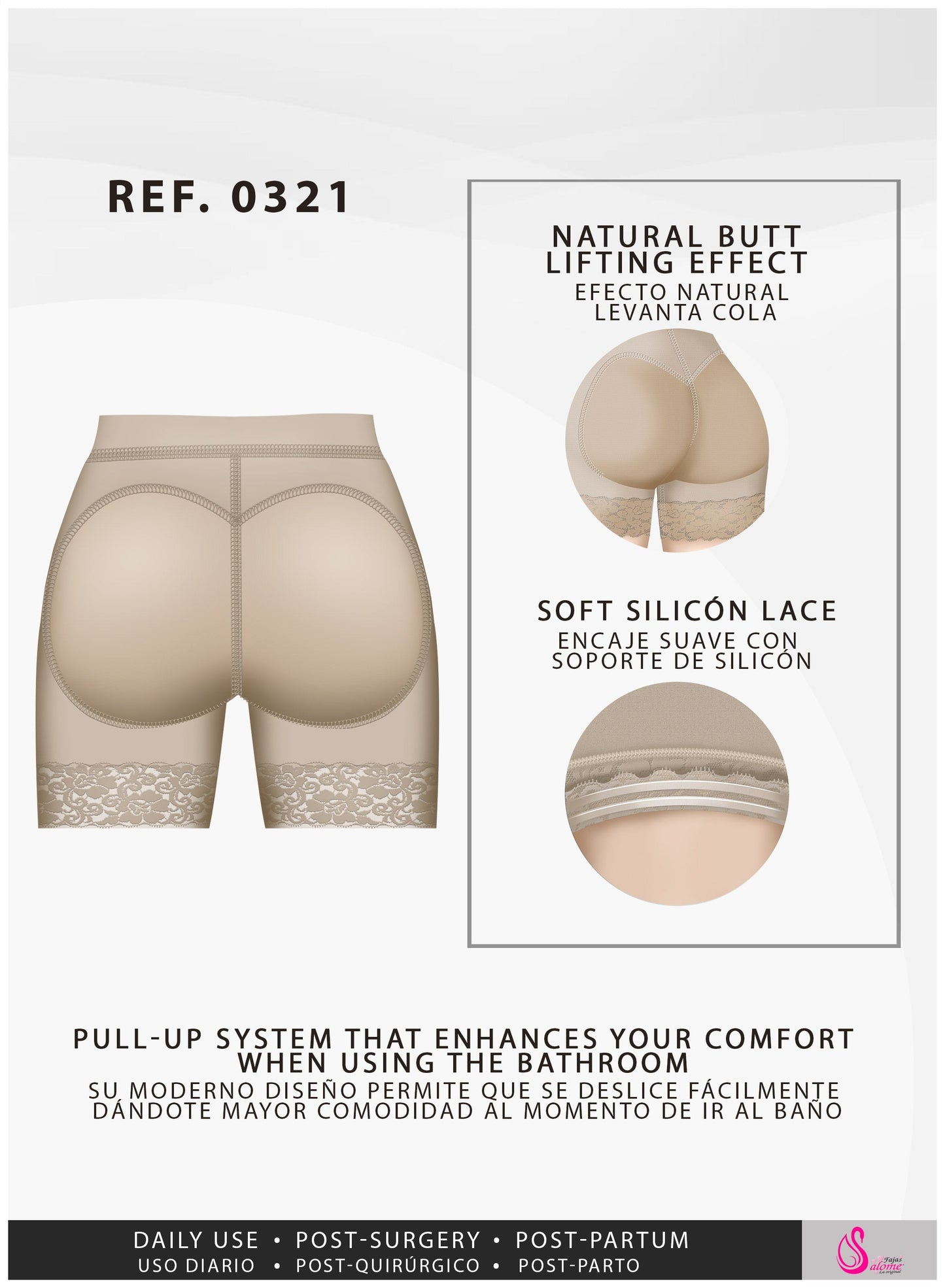 Fajas Salome 0321 - Women's High Waist Compression Slimmer Butt Lifting Shapewear Shorts