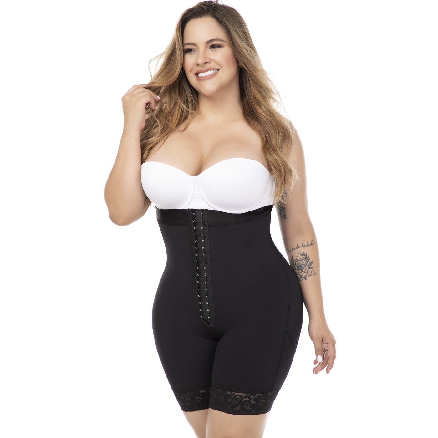 MariaE Fajas FC304 - Fajas Colombianas Mid-Thigh Strapless Butt Lifting Shapewear Bodysuit