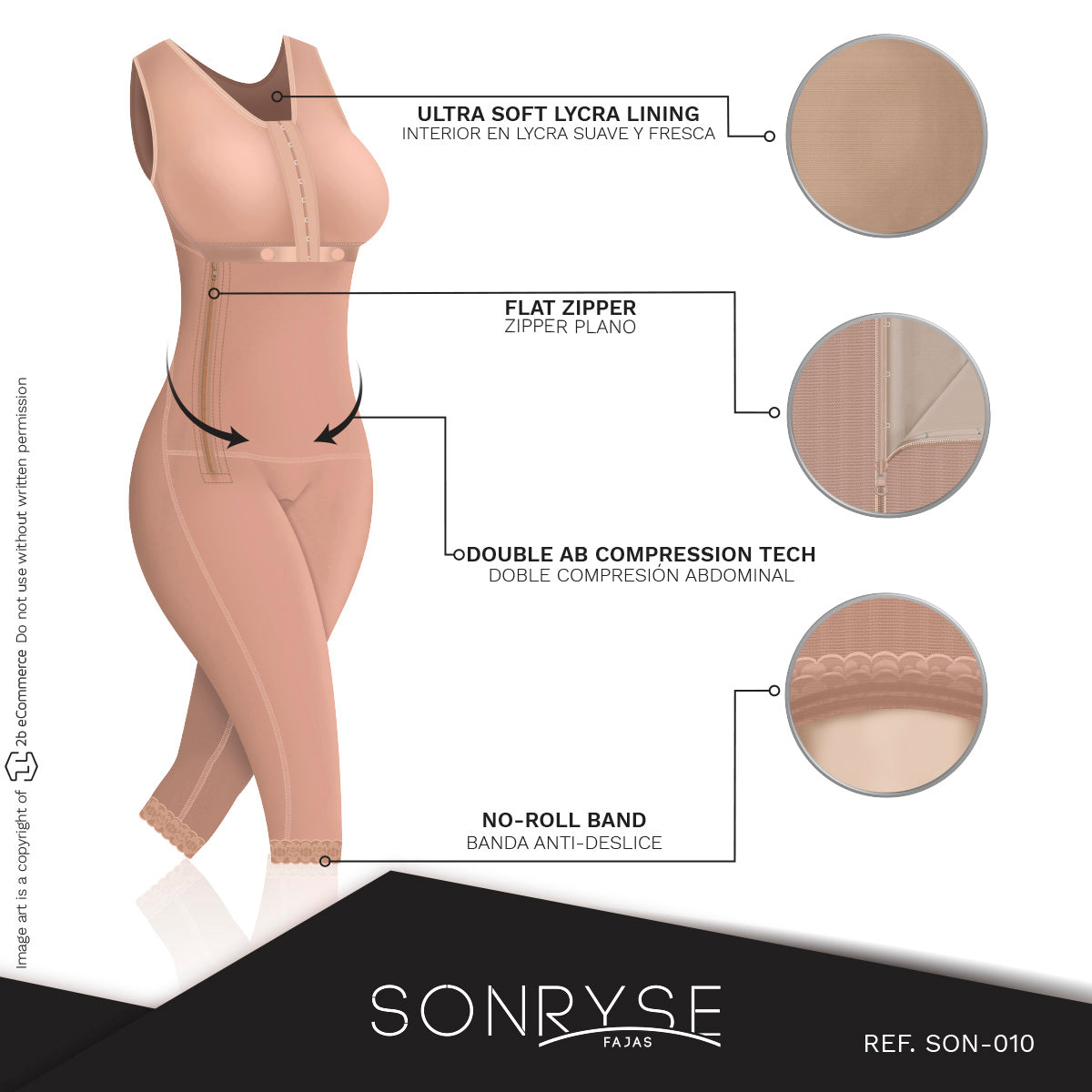SONRYSE 010 - Colombian Shapewear Knee Lenght with Built-in bra & High Back