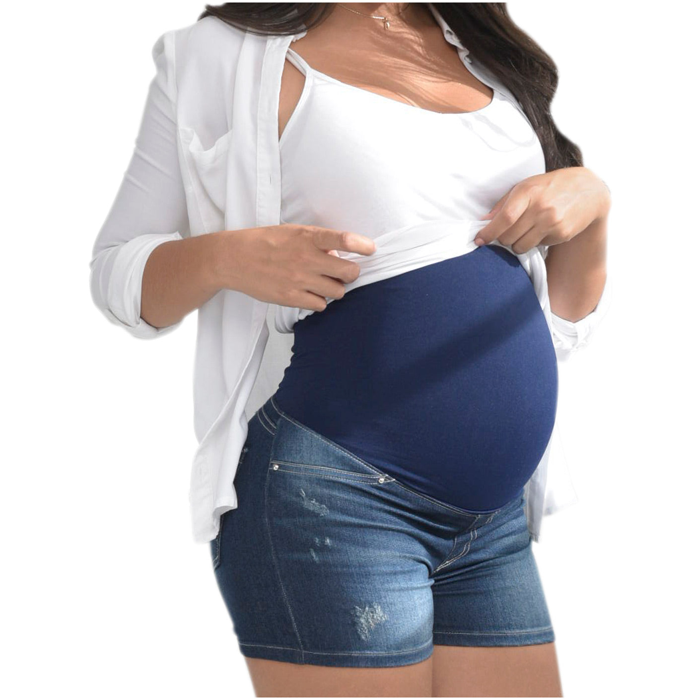 LOWLA 0829 - Maternity Denim Shorts with Baby Bum Elastic Band Support