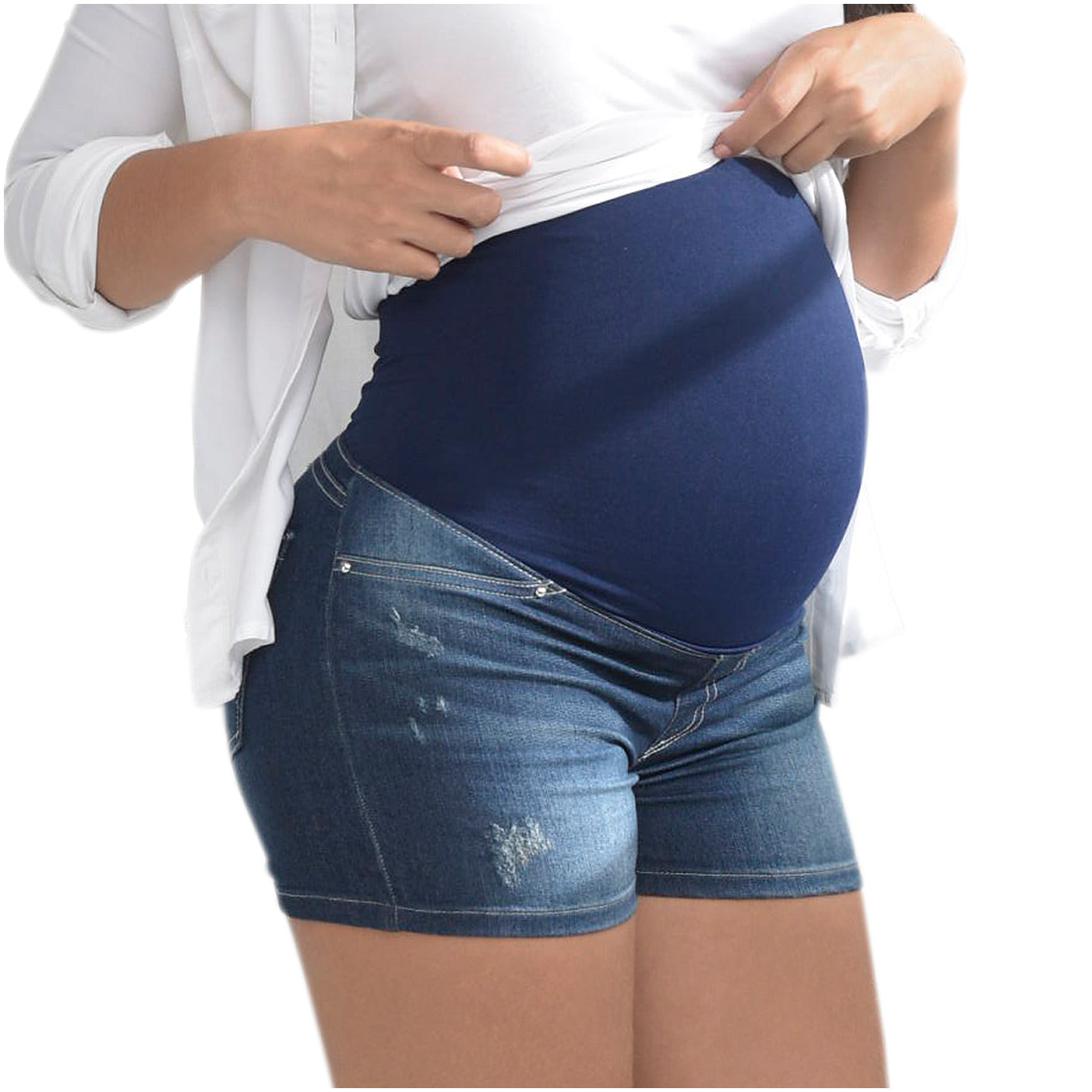 LOWLA 0829 - Maternity Denim Shorts with Baby Bum Elastic Band Support