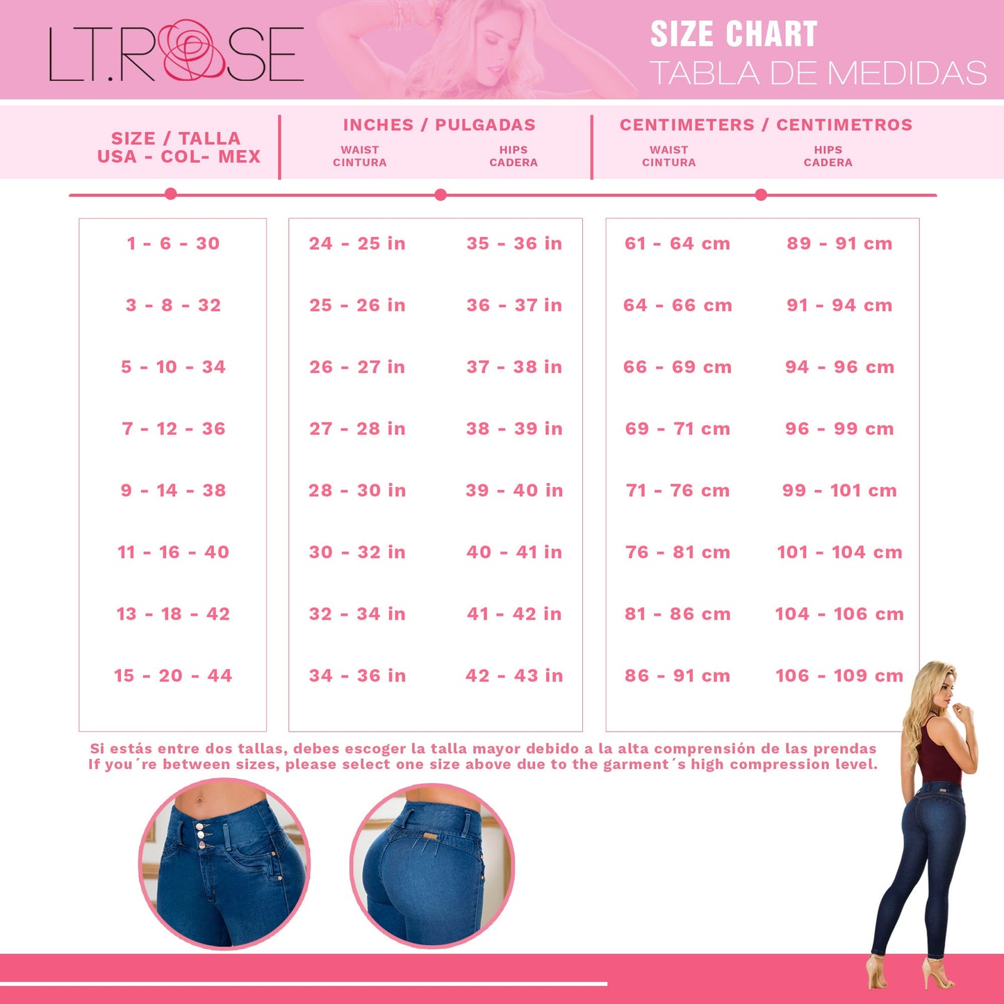 LT.Rose CS3B02 - Colombian Wide Waistband Butt Lifting Jeans
