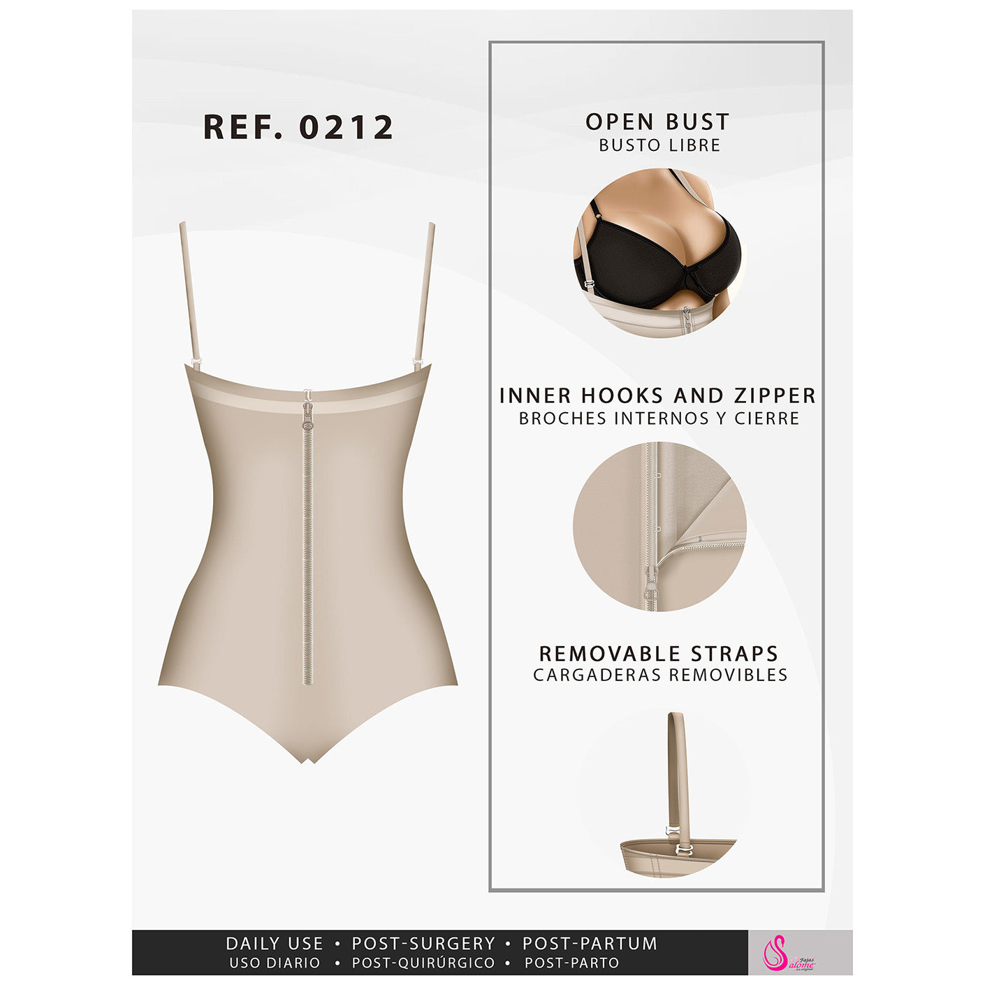 Fajas Salome 0212 - Women's Strapless Thong Body Shaper