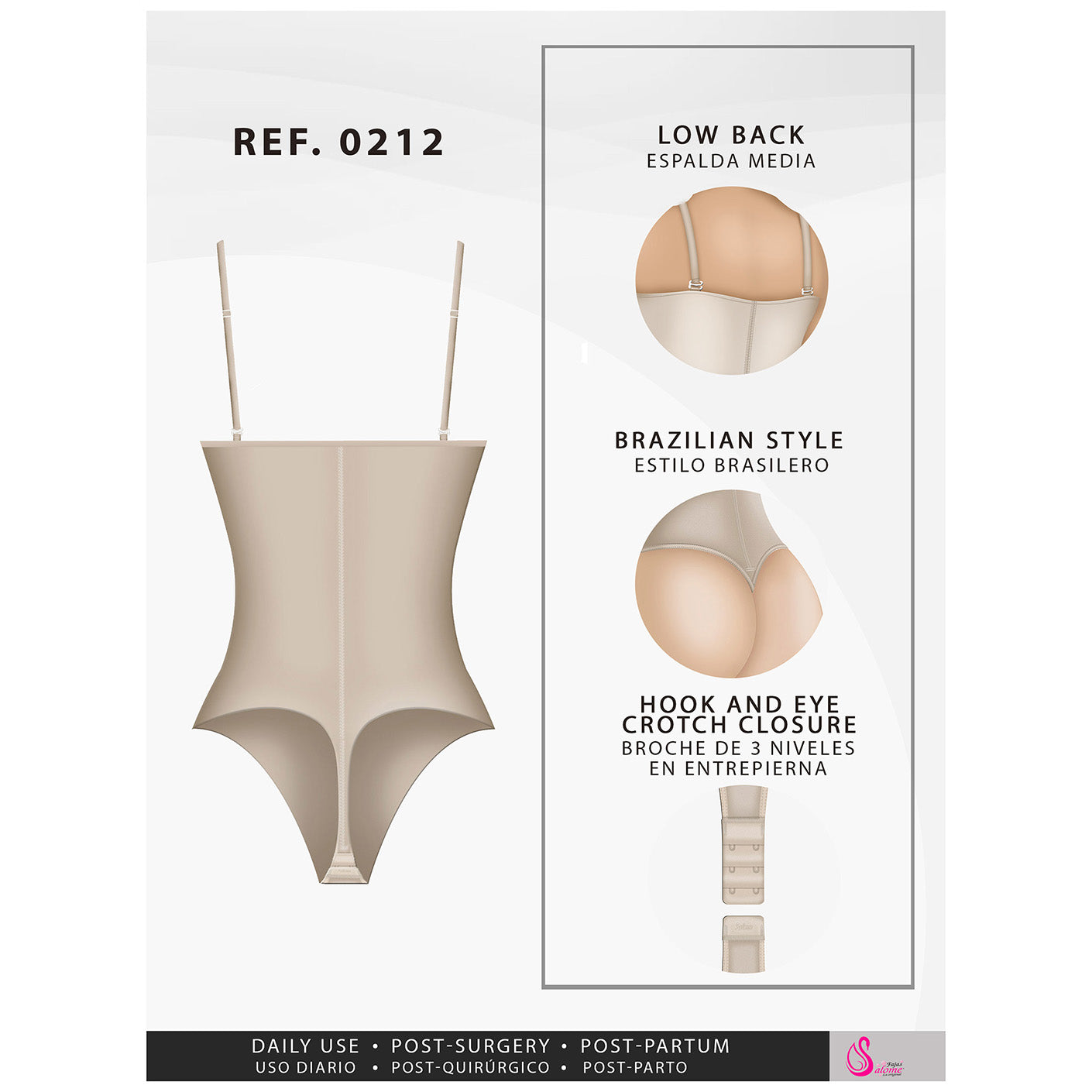 Fajas Salome 0212 - Women's Strapless Thong Body Shaper