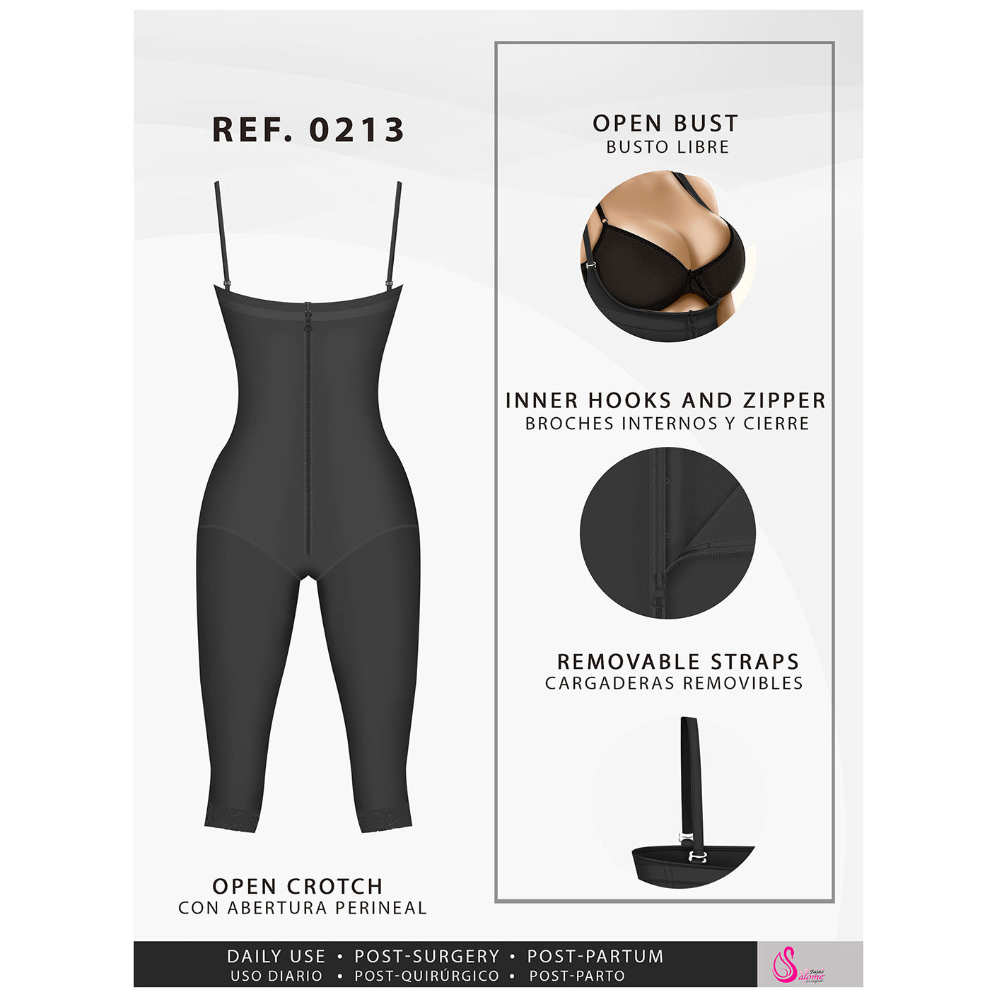 Fajas Salome 0213 - Women's Post Surgery Butt Lifter Full Bodysuit