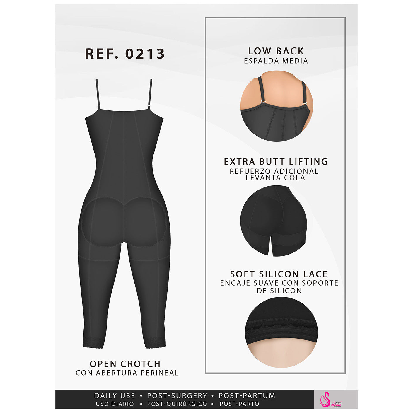 Fajas Salome 0213 - Women's Post Surgery Butt Lifter Full Bodysuit
