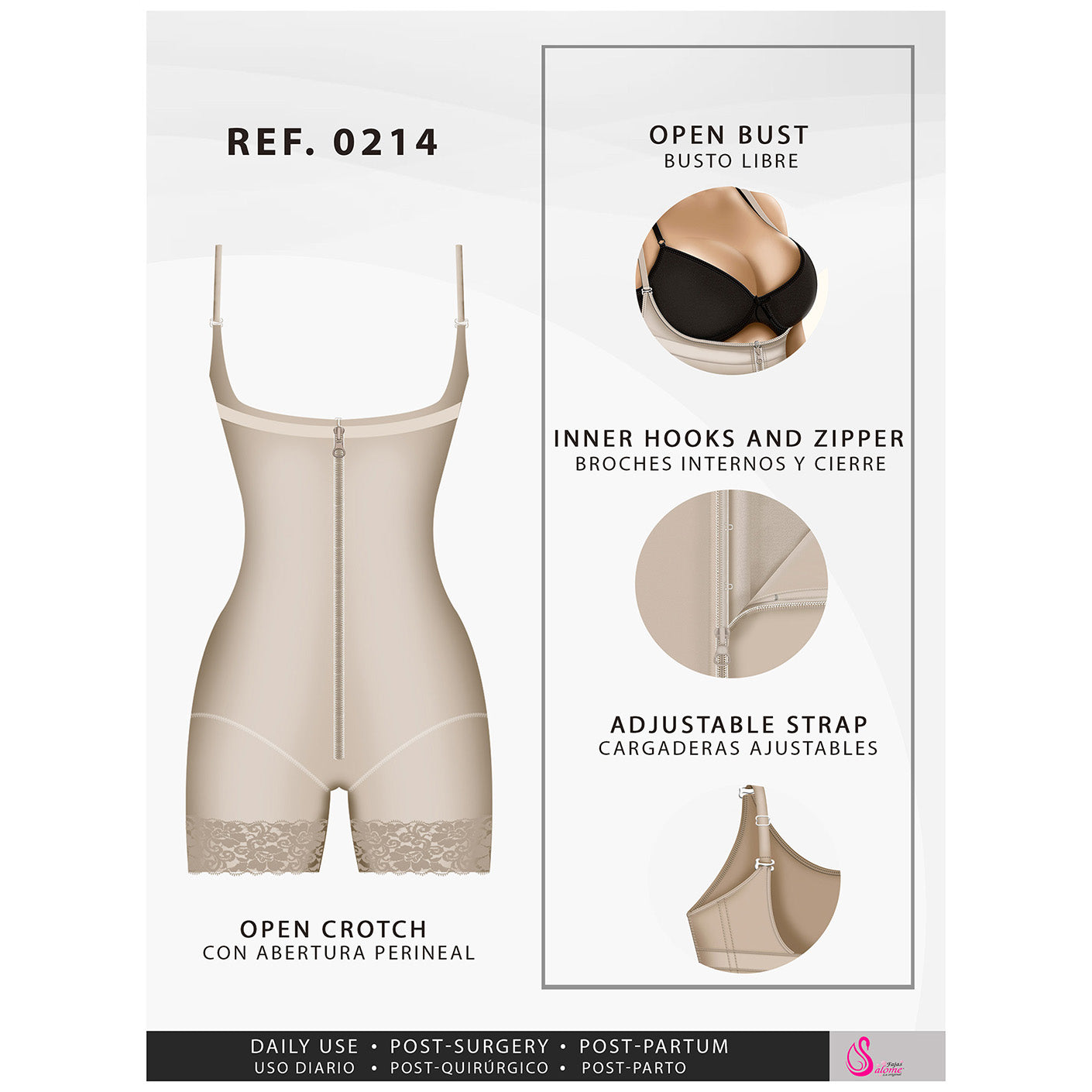 Fajas Salome 0214 - Women's Mid Thigh Strapless Body Shaper for Dresses