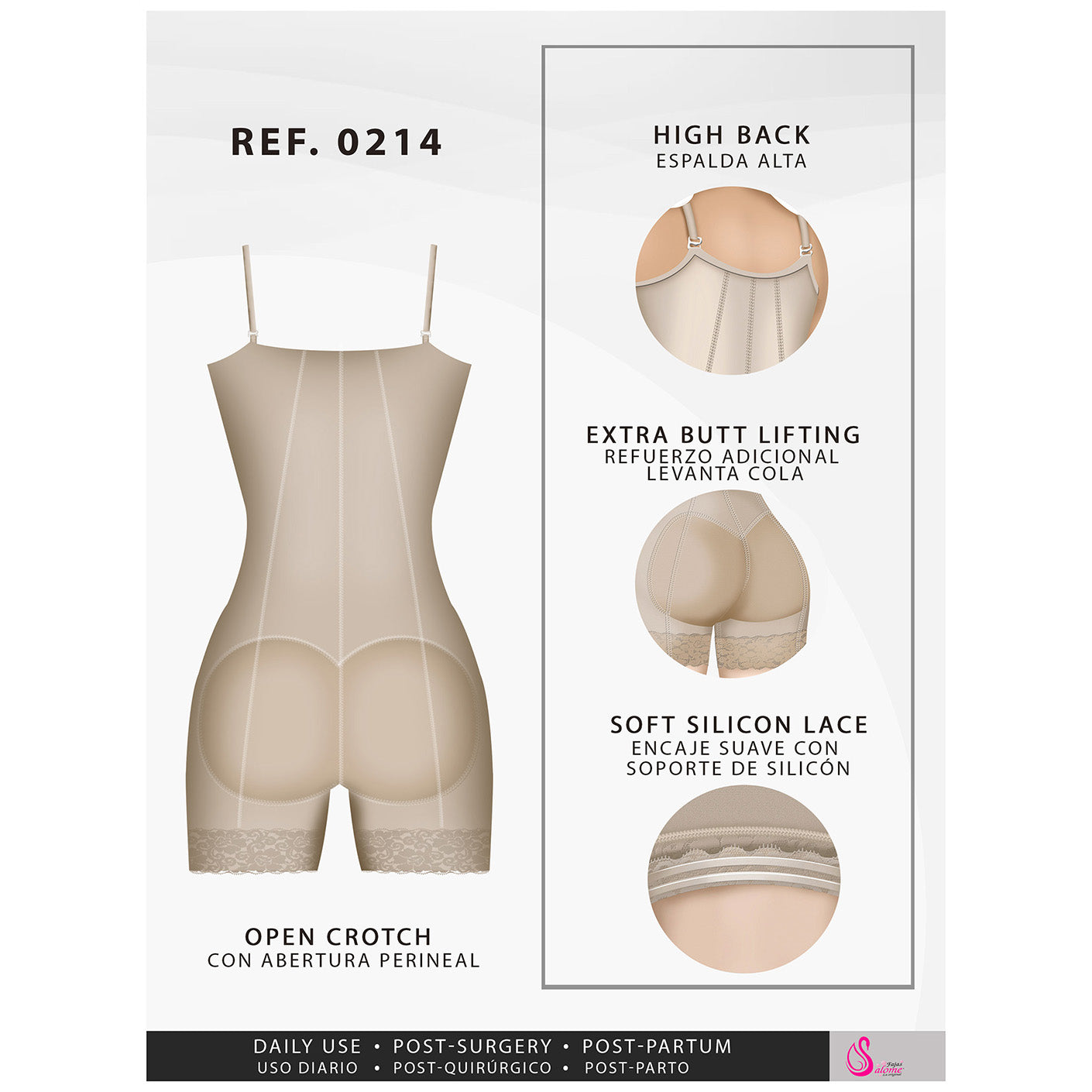 Fajas Salome 0214 - Women's Mid Thigh Strapless Body Shaper for Dresses