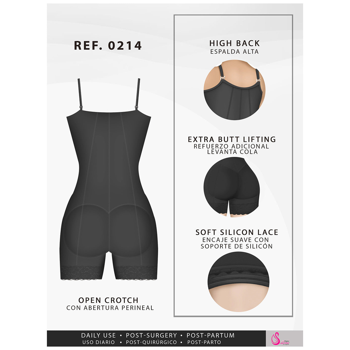 Fajas Salome 0214 - Women's Mid Thigh Strapless Body Shaper for Dresses