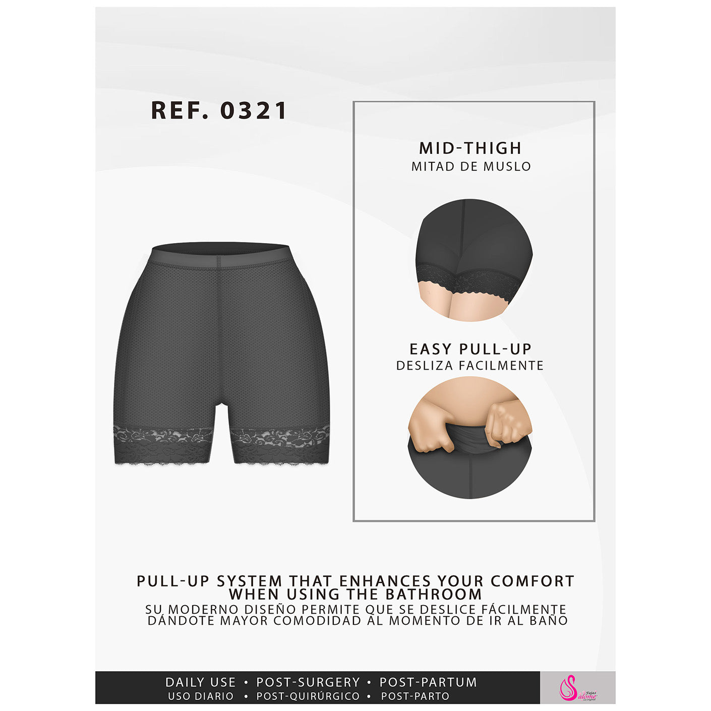 Fajas Salome 0321 - Women's High Waist Compression Slimmer Butt Lifting Shapewear Shorts