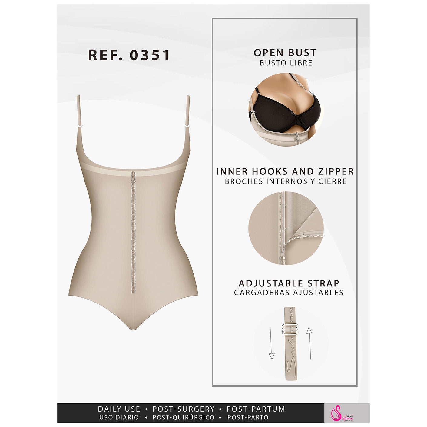 Fajas Salome 0351 - Women's Open Bust Thong Tummy Control Shapewear