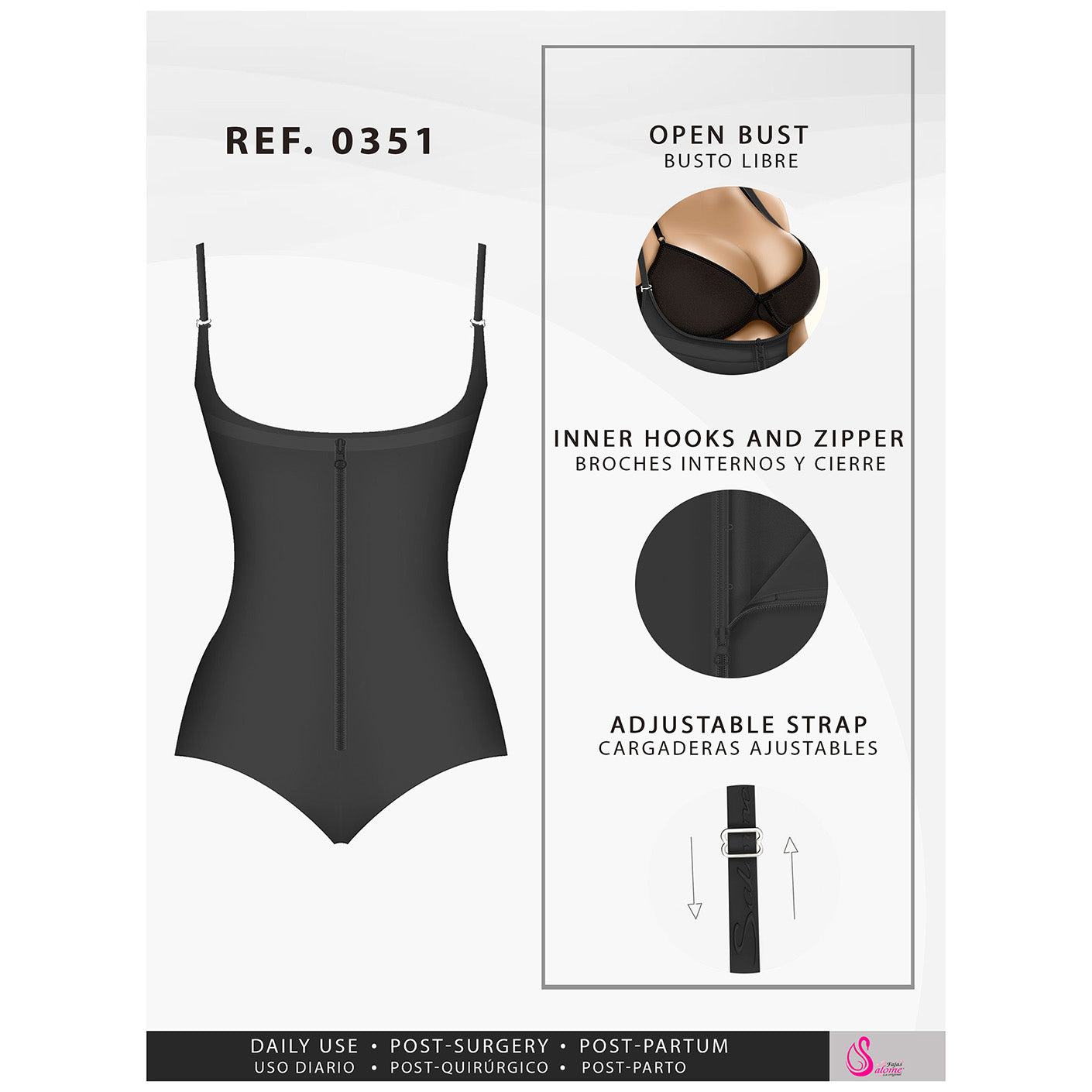 Fajas Salome 0351 - Women's Open Bust Thong Tummy Control Shapewear