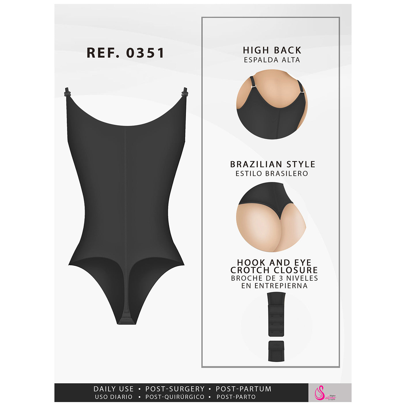 Fajas Salome 0351 - Women's Open Bust Thong Tummy Control Shapewear