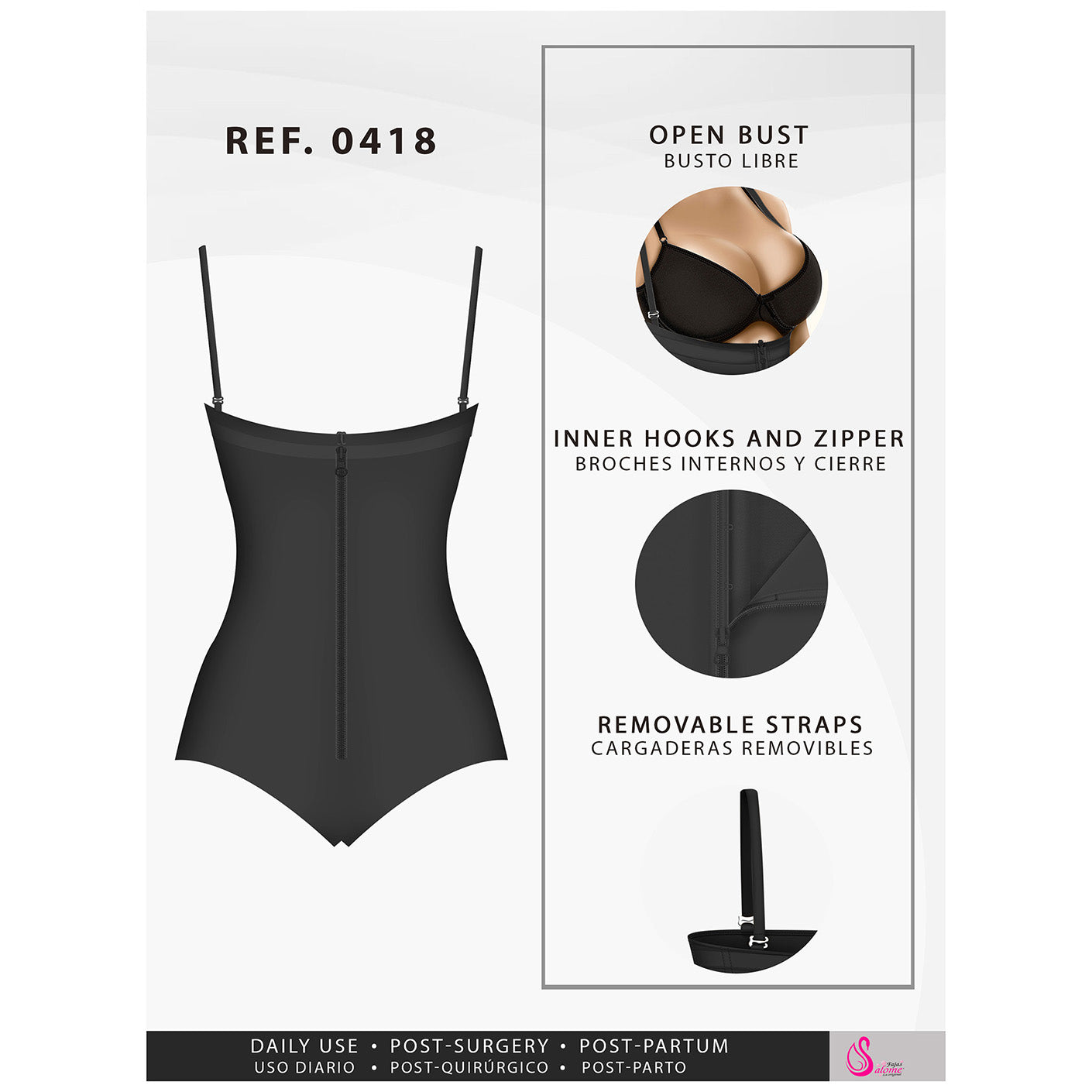 Fajas Salome 0418 - Women's Strapless Butt Lifting Panty Bodysuit