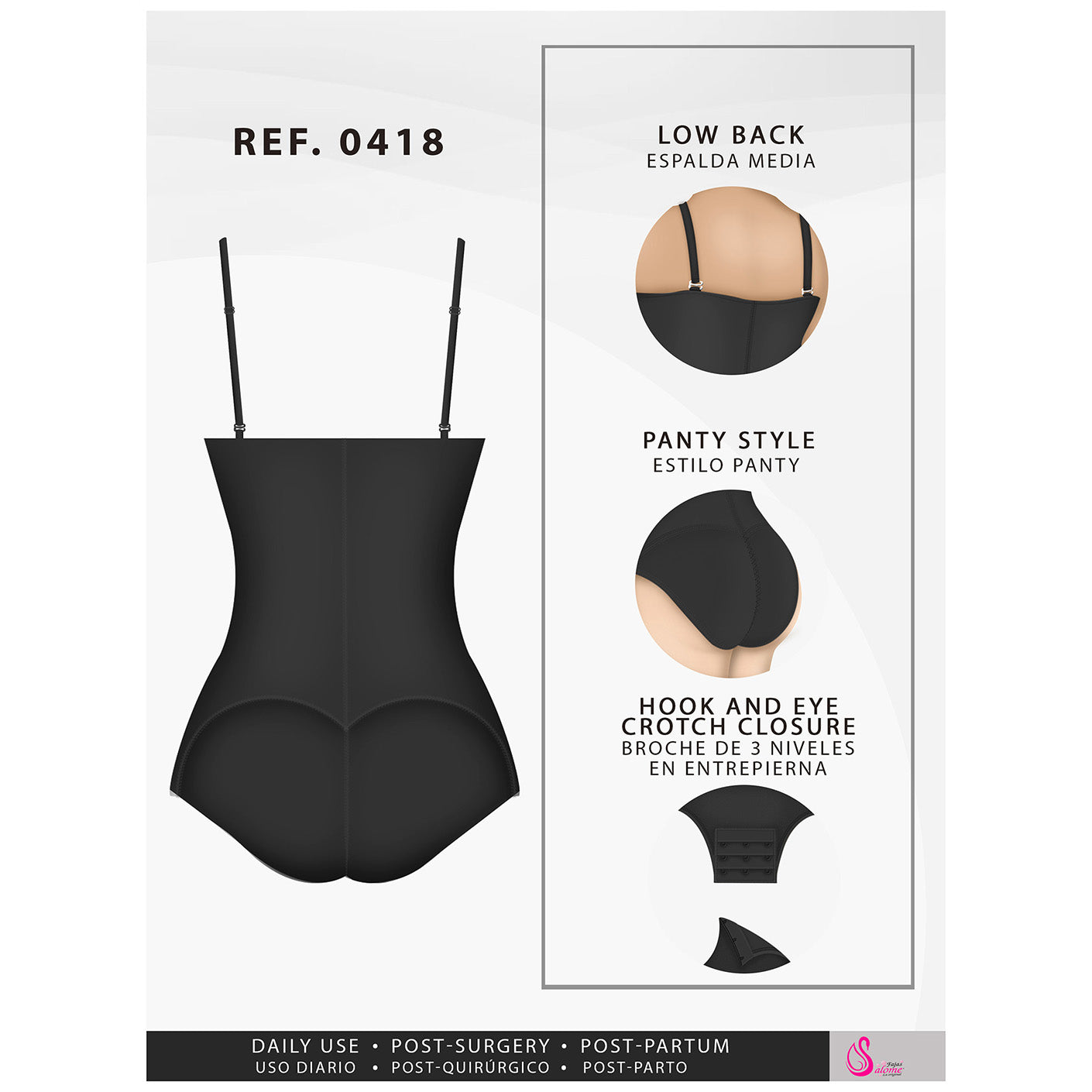 Fajas Salome 0418 - Women's Strapless Butt Lifting Panty Bodysuit