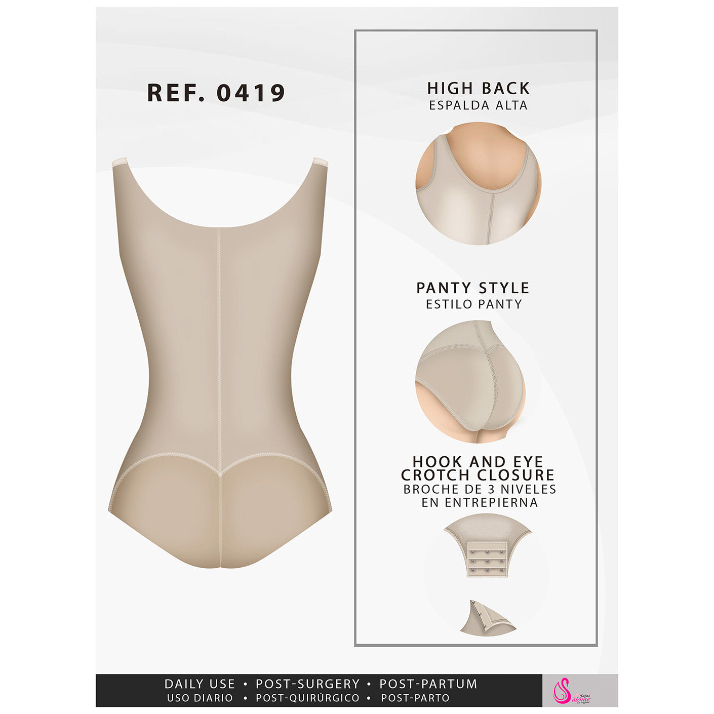 Fajas Salome 0419 - Women's Butt Lifter Hiphugger Mid Thigh Body Shaper