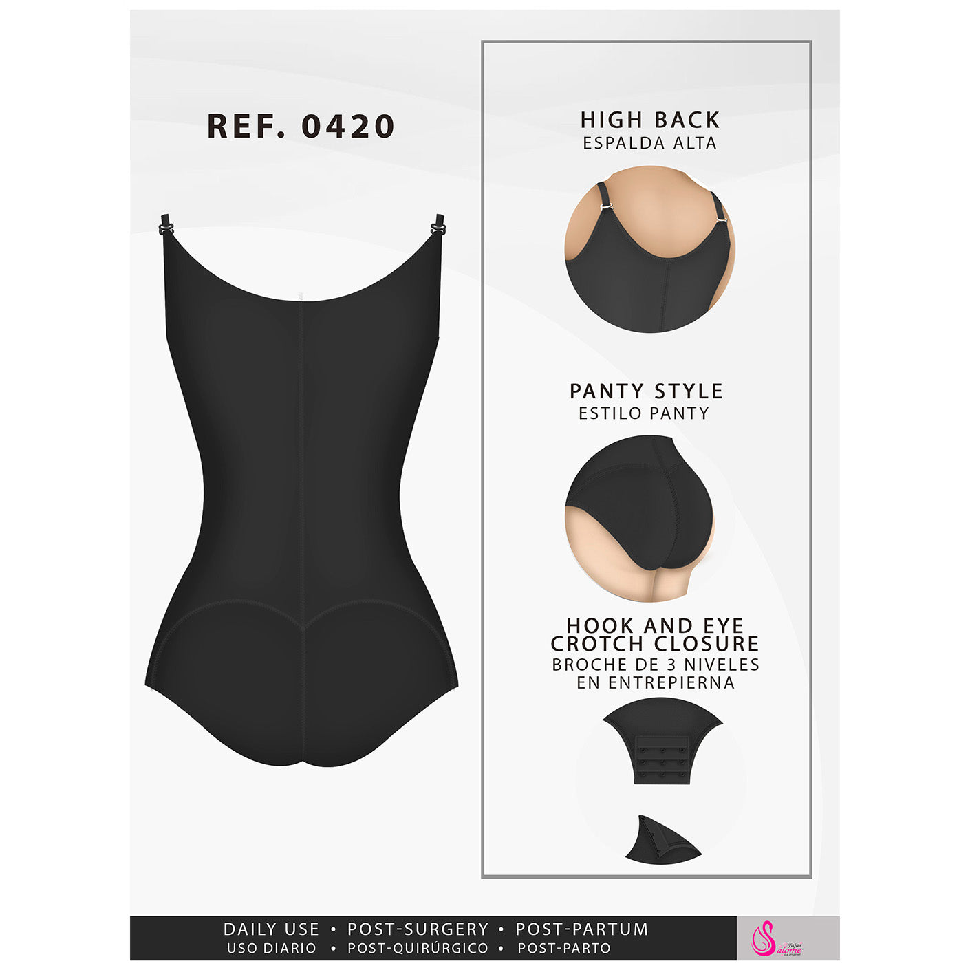 Fajas Salome 0420 - Women's Hiphugger Body Shaper with Bra