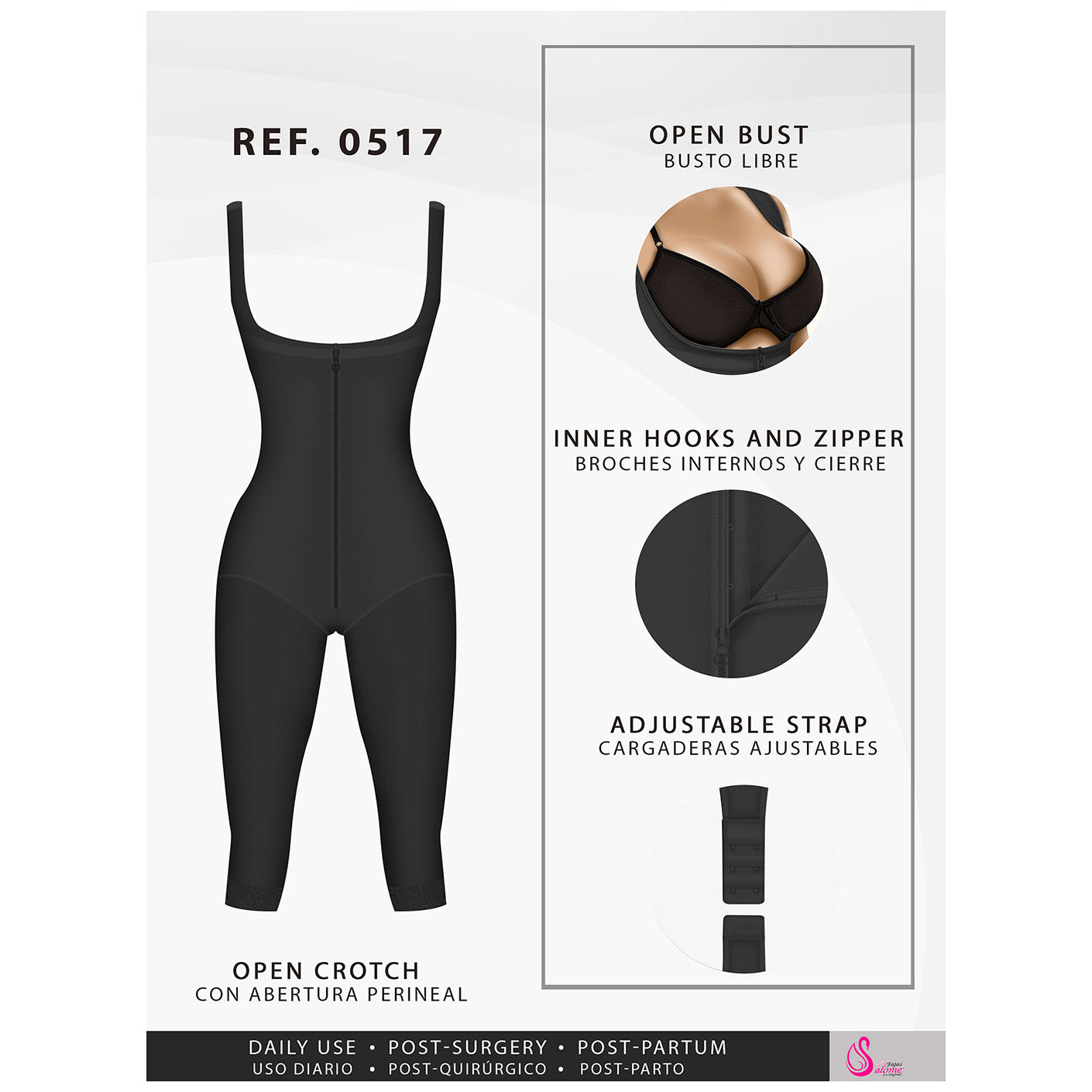 Fajas Salome 0517 - Women's Post Surgery Stage 1 Butt Lifter Full Bodysuit