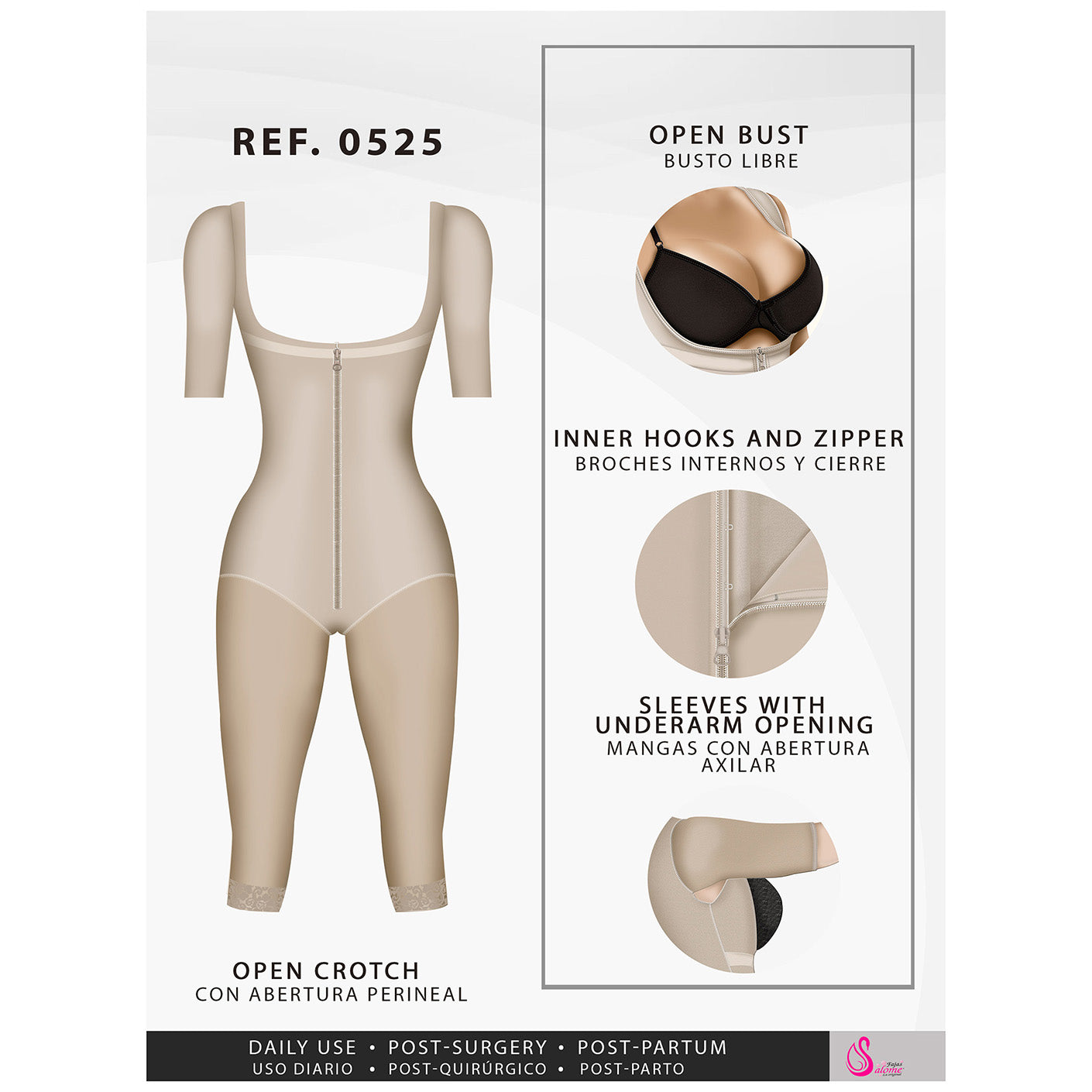 Fajas Salome 0525 - Women's Post Surgery Bodysuit Full Body Shaper