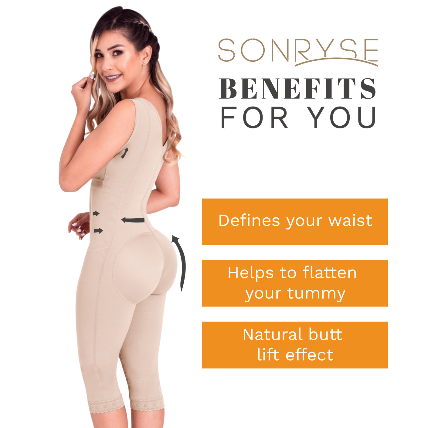 SONRYSE 052 - Colombian Full Body Shaper for Post Surgery with Built-in Bra