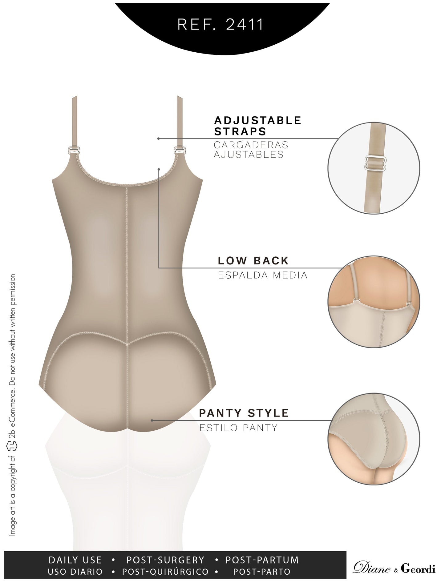 Diane & Geordi 2411 - Women's Tummy Control Butt Lifting Bodysuit - Postpartum Colombian Girdle