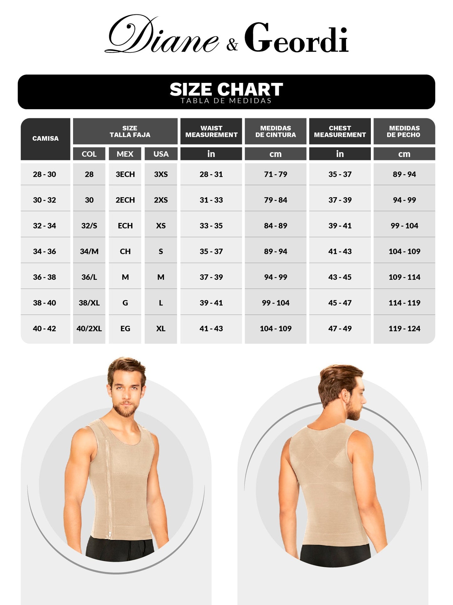 Diane & Geordi 3301 - Men's Upper Body Shaper Tank Top - 6 Pack