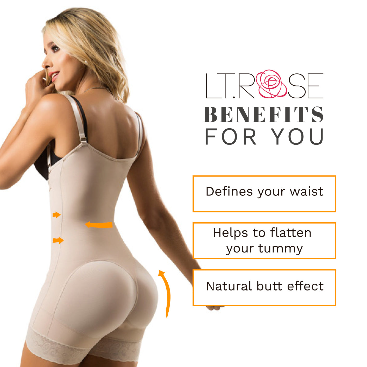 LT.Rose 21111 - Open Bust Butt Lifting Colombian Shapewear for Women - Everyday Use & Postpartum