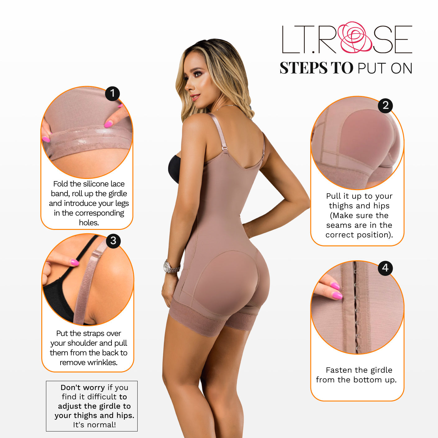 LT.Rose 21113 - Open Bust Mid Thighs Butt-Lifting Girdle with Adjustable Straps