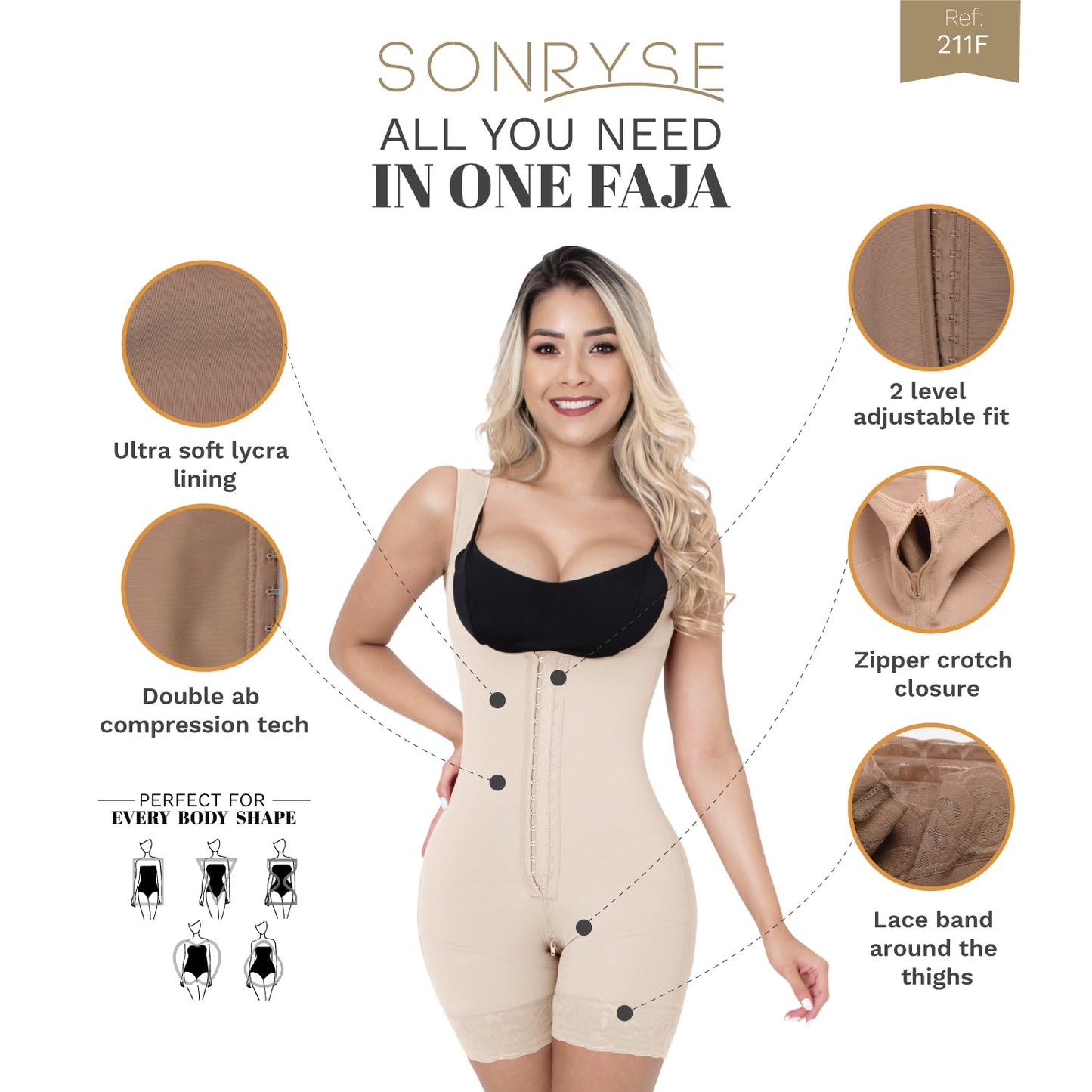 SONRYSE 211BF - Women's Butt Lifting Colombian Bodysuit Shapewear