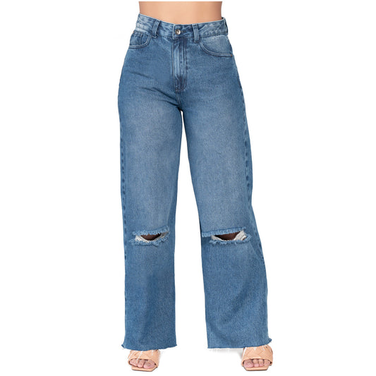 Lowla 212395 - High Waisted Distressed Denim Jeans Full Length