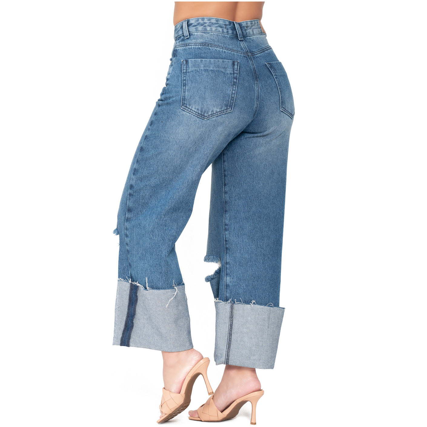 Lowla 212395 - High Waisted Distressed Denim Jeans Full Length