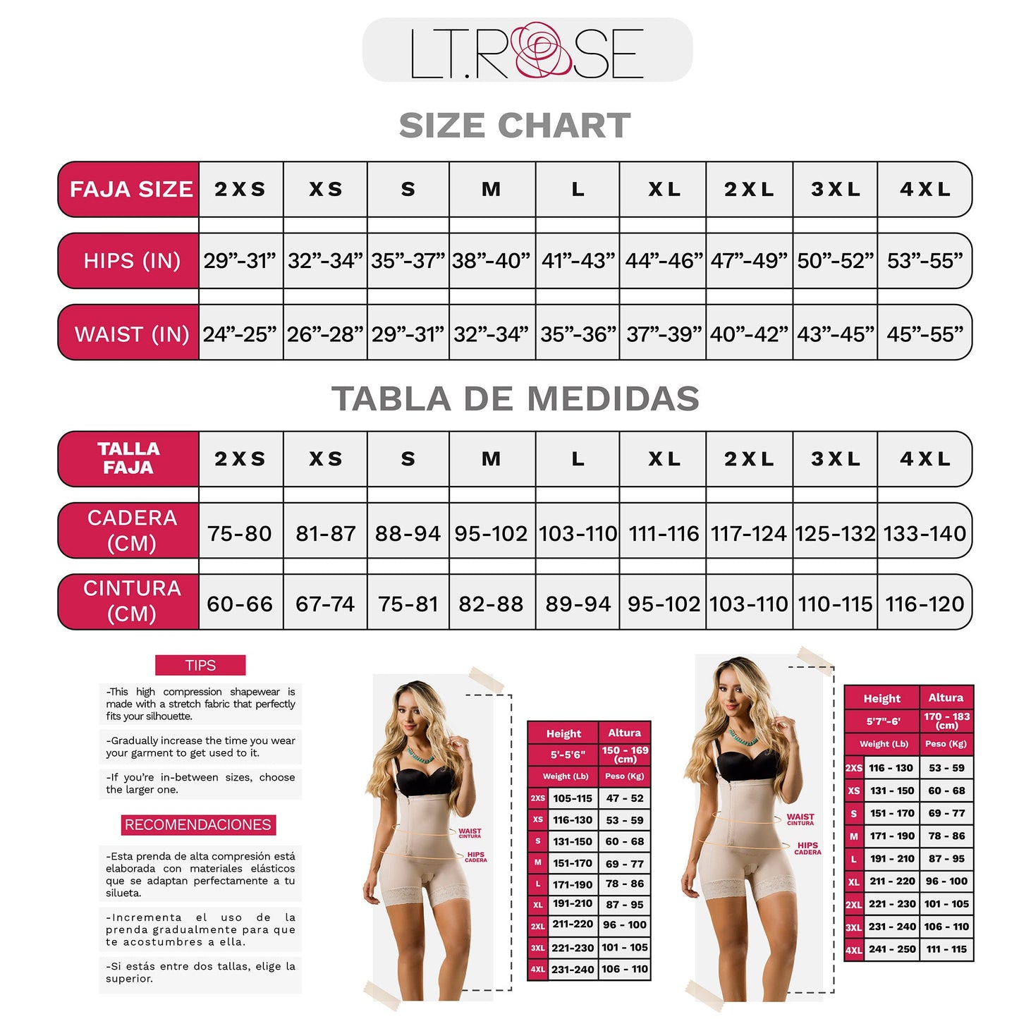 LT.Rose 1020 - Colombian Shapewear Fajas Waist Trainer Tummy Control Latex for Woman