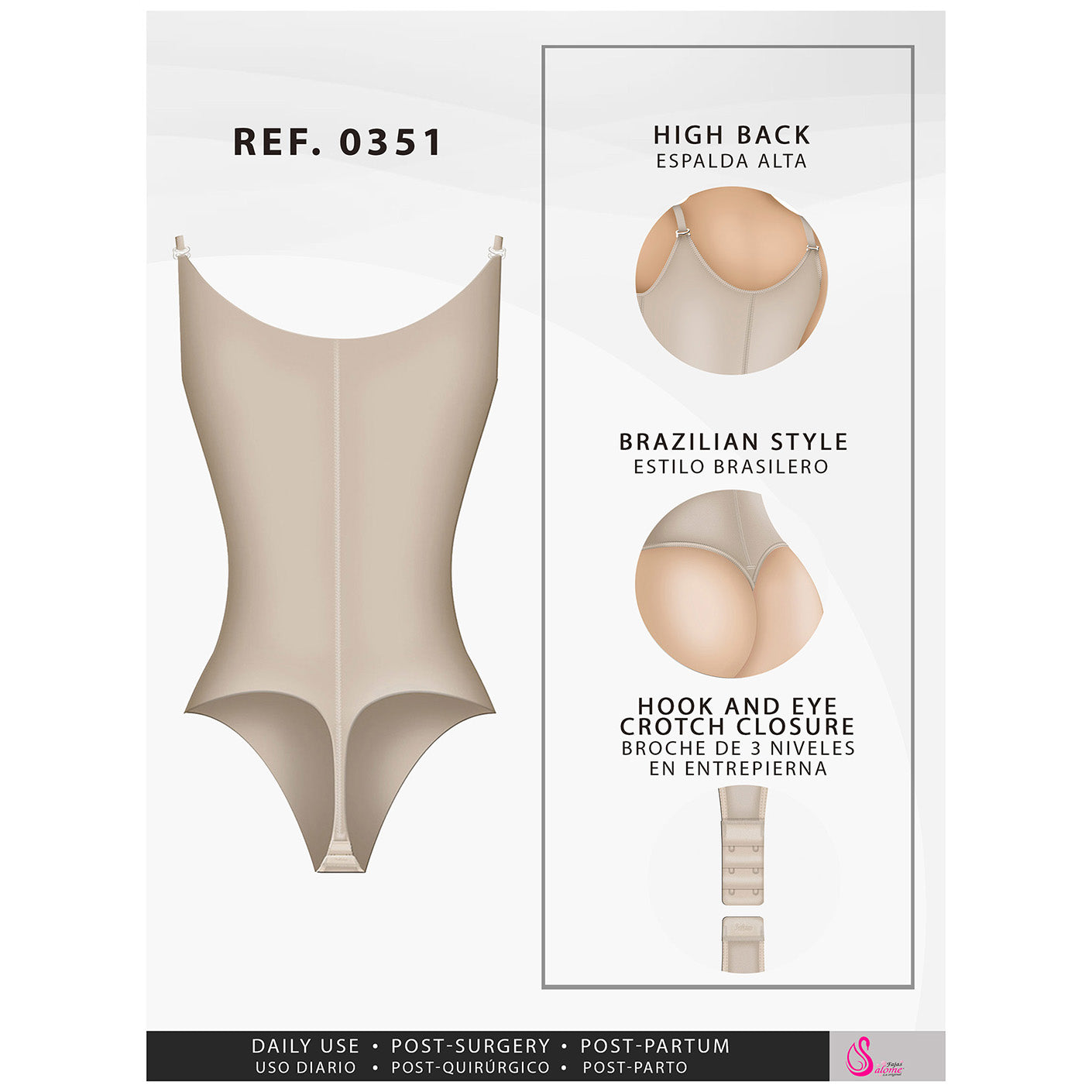 Fajas Salome 0351 - Women's Open Bust Thong Tummy Control Shapewear