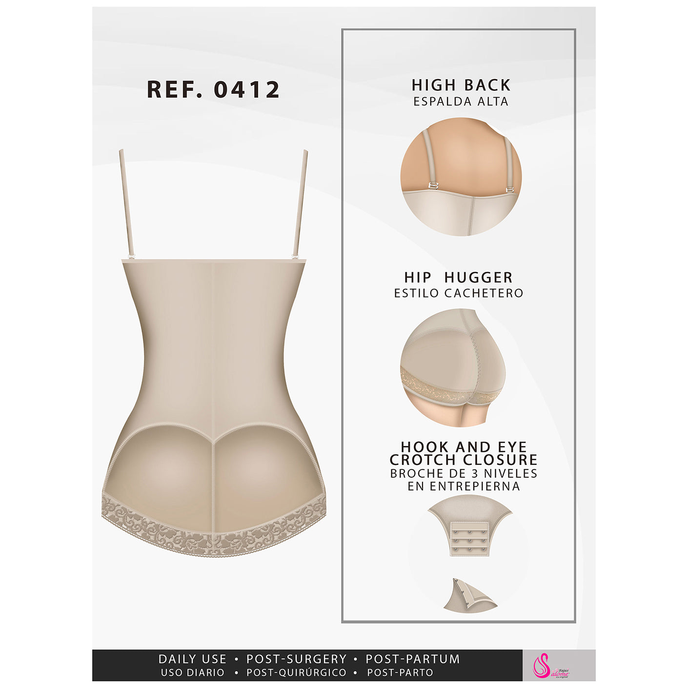 Fajas Salome 0412 - Women's Strapless Butt Lifting Shapewear Girdle for Dresses