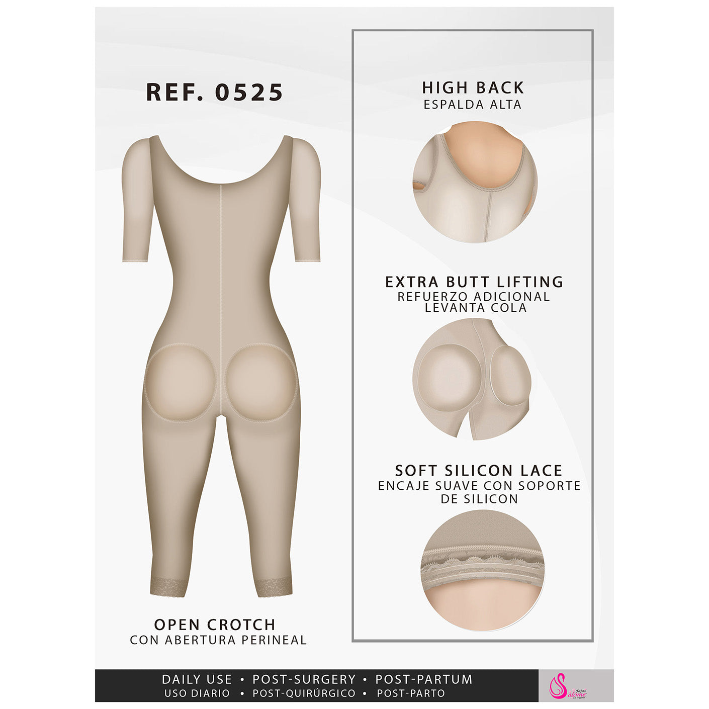Fajas Salome 0525 - Women's Post Surgery Bodysuit Full Body Shaper